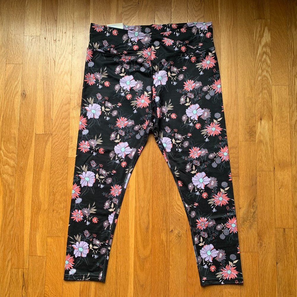 NWT Flower Leggings Black Melon Purple Womens XL - Picture 2 of 12